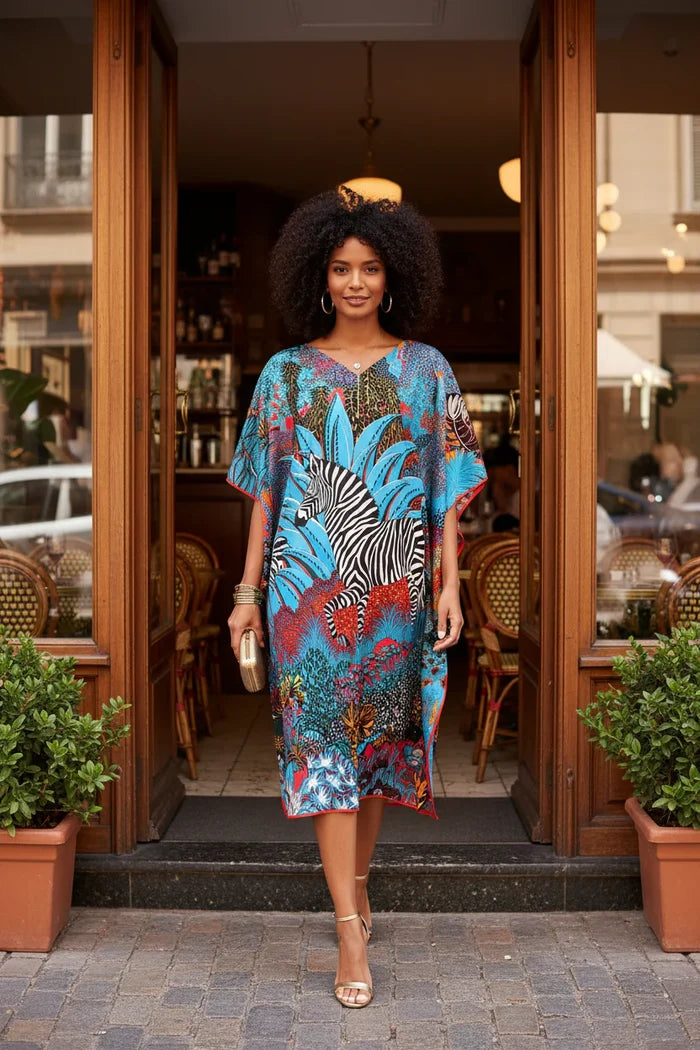 Zebra Party Night Mid Length Caftan